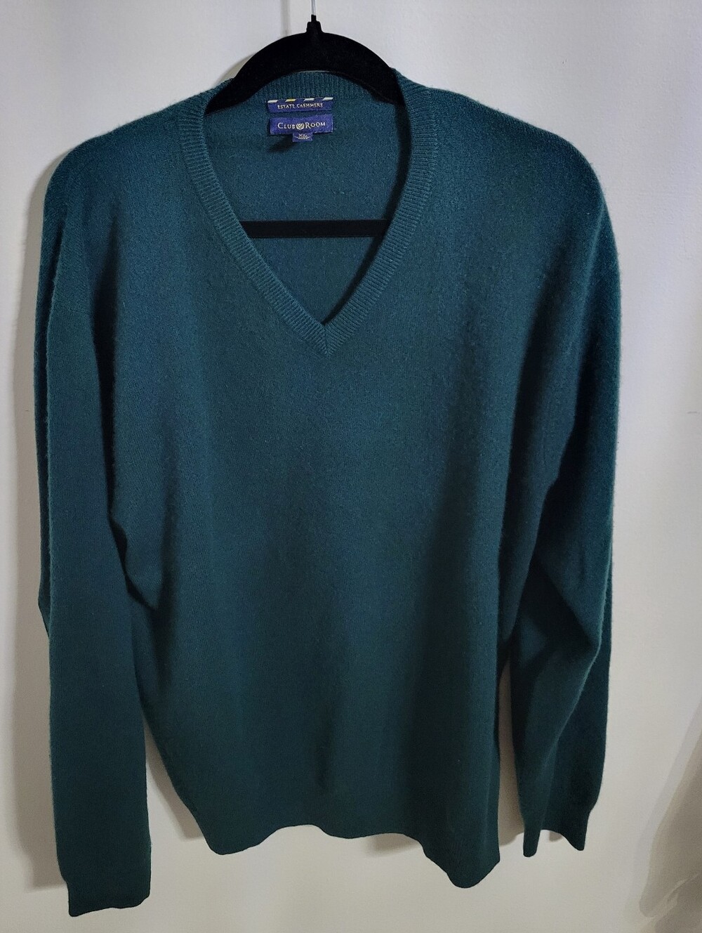 Club Room 100% Cashmere V-Neck Sweater Men's Green Teal, Size XL